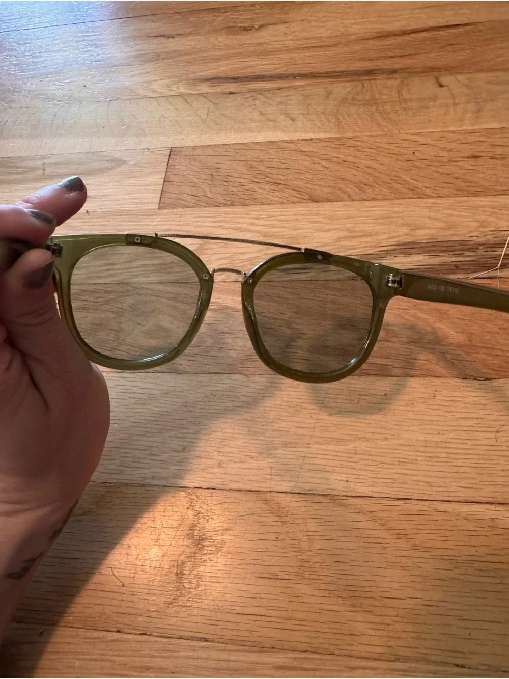 Women's Green Round Sunglasses with Gold Double Bridge